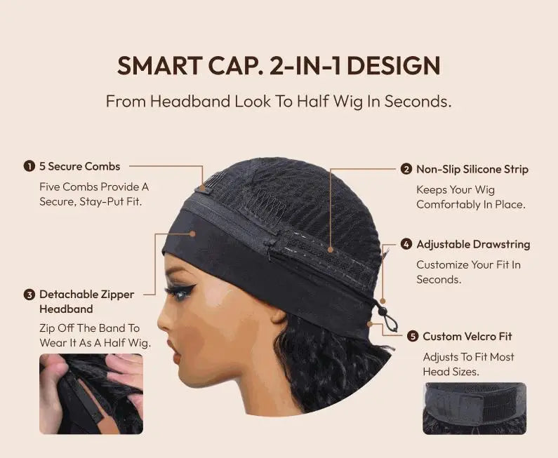 UNice Hair Water Wave Human Hair Headband Wig & Half Wig 2-In-1 Beginner Friendly Ready To Go Glueless Wig With Drawstring