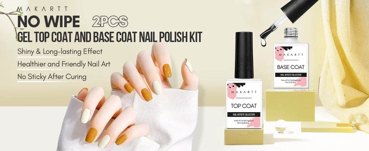 Gel Top Coat and Base Coat Set, No Wipe Shine Finish Soak Off Gel Base Top Coat Long Lasting LED Nail Lamp Gel Polish