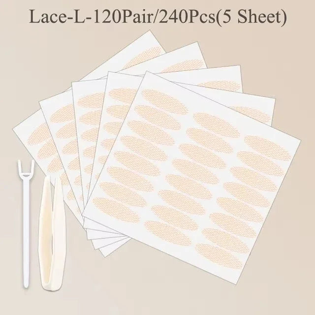 Lace Invisible Double Eyelid Tape, 240 Pieces, Clear and Beige Self-Adhesive Eye Shaping Stickers with Applicator