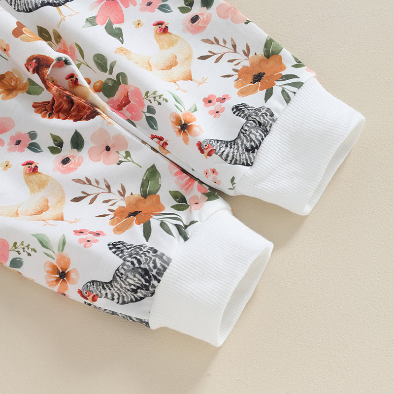 Autumn Toddler Baby Girl Fall Clothes Set Flower Print Long Sleeve Tops Elastic Waist Pants Outfit Clothes