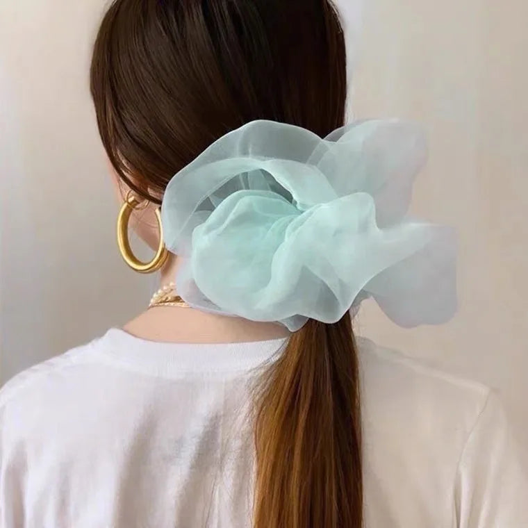 Spring summer organza hair scrunchie large fairy chiffon women Elastic Hair Band Ponytail Holder Hair Tie Girl Gum Accessories