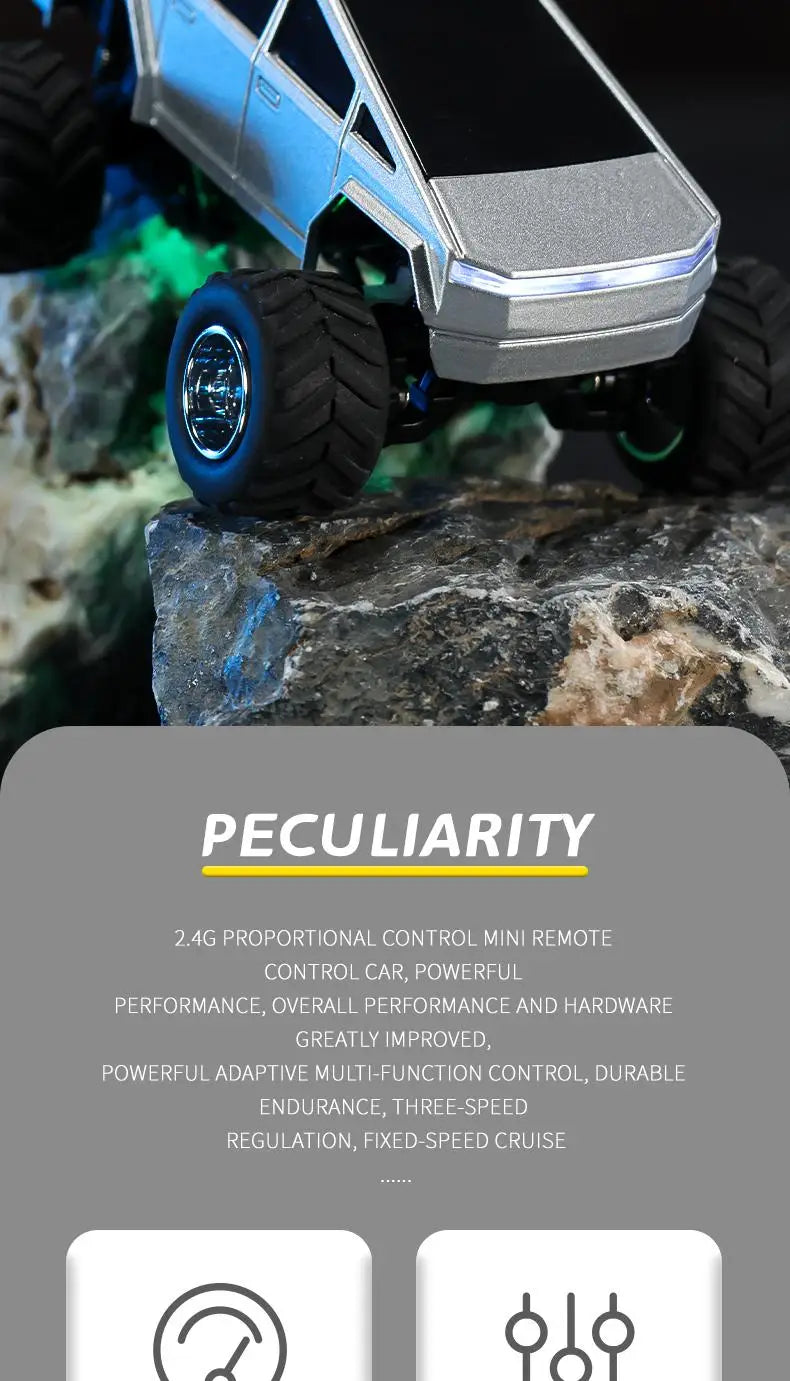 Hotfree 1/64 Mini RC Monster Cybertruck, All-Terrain Metal Off-Road Pickup with Trailer, 2.4GHz Remote & App Control, USB-C Rechargeable, Big Wheel Racing Toy, Perfect Birthday Christmas Gift for Kids, Boys & Collectors