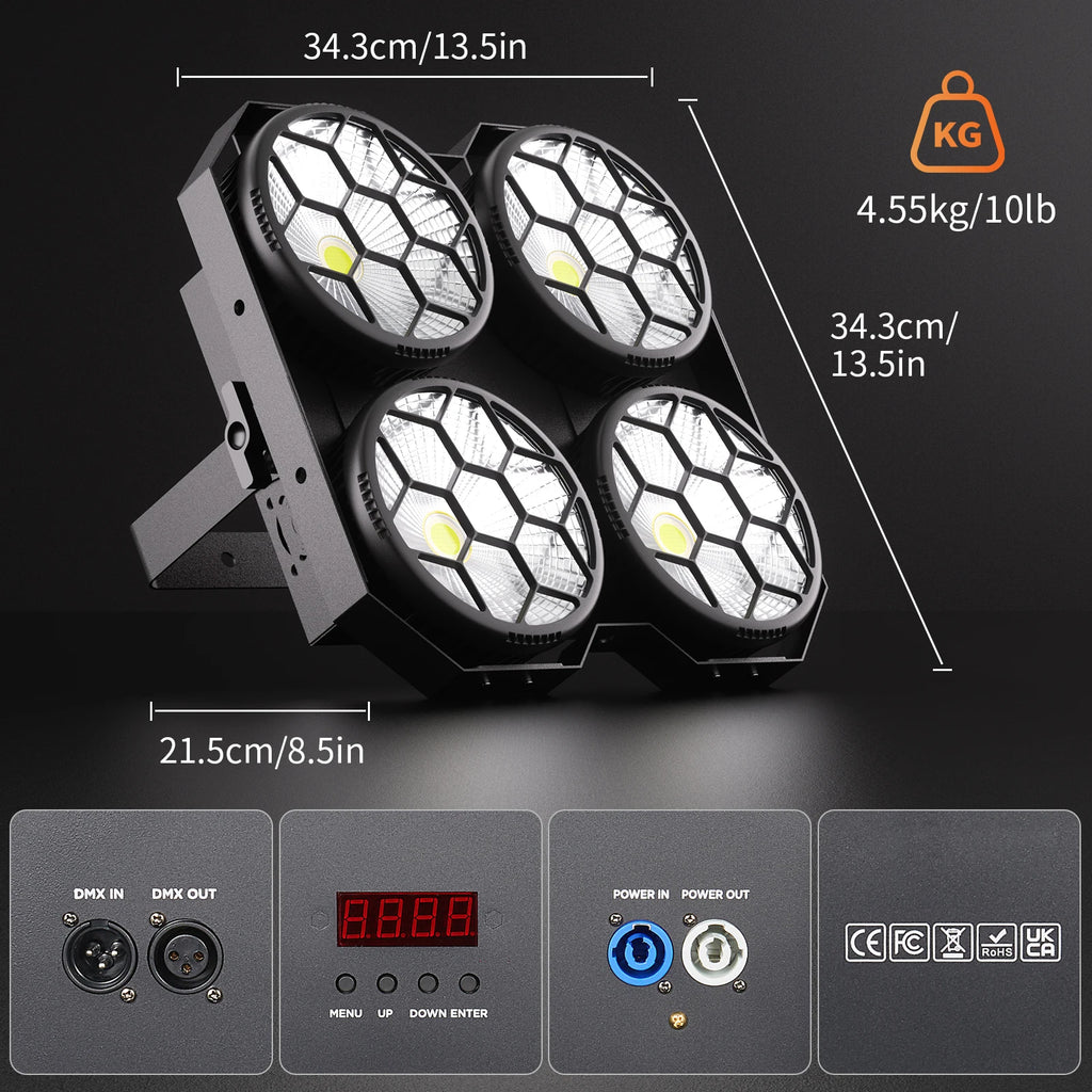 Fieryzeal 4x100W 2IN1 COB Par Light 4 Eyes Audience Light DMX512 LED Stage Light Wash Effect Blinder Light for DJ Disco Party