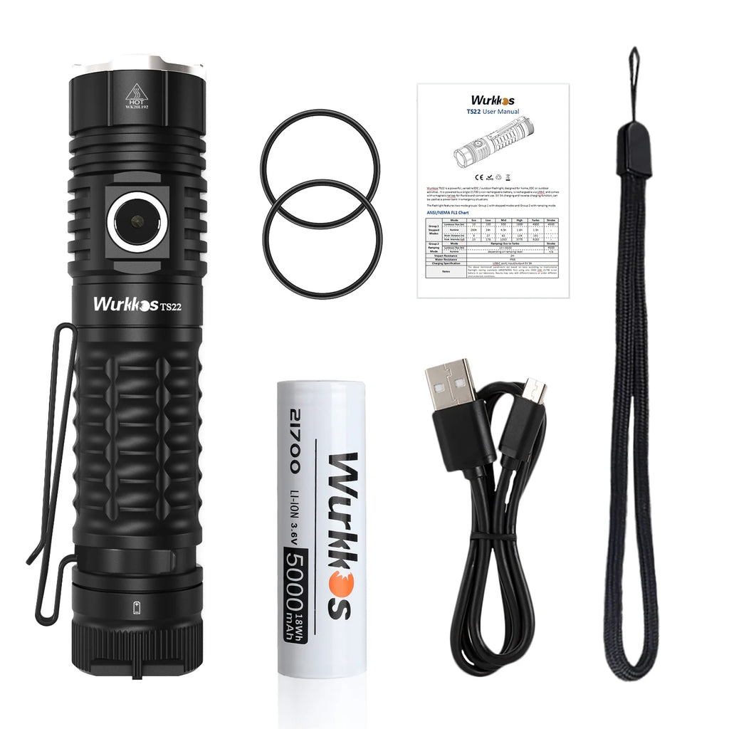 Wurkkos TS22 4500 Lumen Rechargeable Flashlight with Magnetic Tail Cap and Power Bank Function