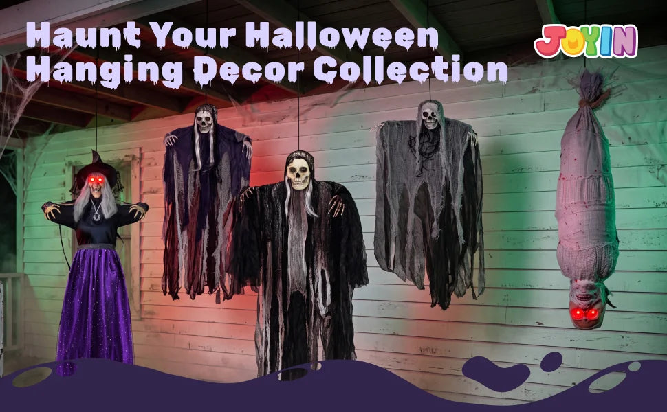 Halloween Standing Ghost Pair with Warm LED Lights, 2 Pcs