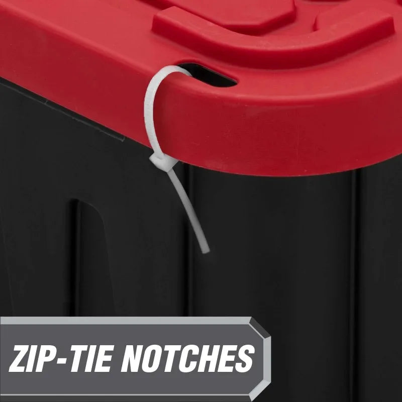 (6 pack/ 4pack) Large Storage Bin, 27 Gallon Plastic Storage Container with Snap-On Lid, Black and Red