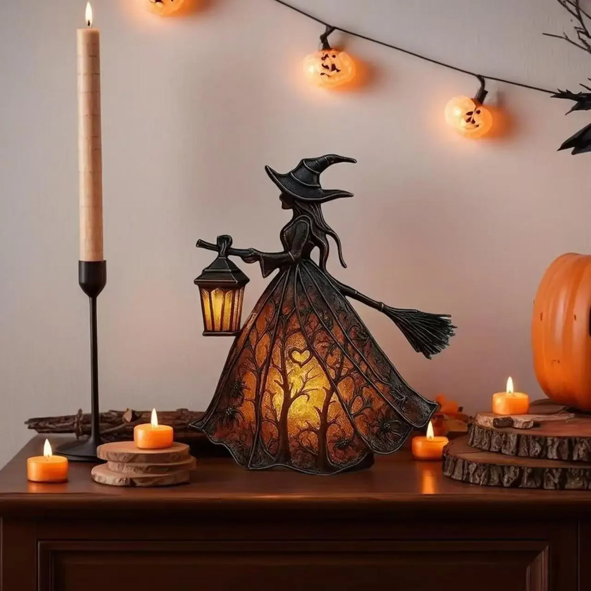 Halloween Witch and Ghost 3D Resin Lantern Decoration