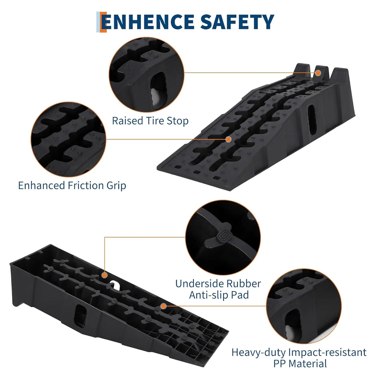 2Pcs Car Ramps for Oil Change, 12,000 LB(5 T) Capacity, Low Profile 6.25 in Lift Vehicle Service Ramps for Trucks, SUVs, Cars