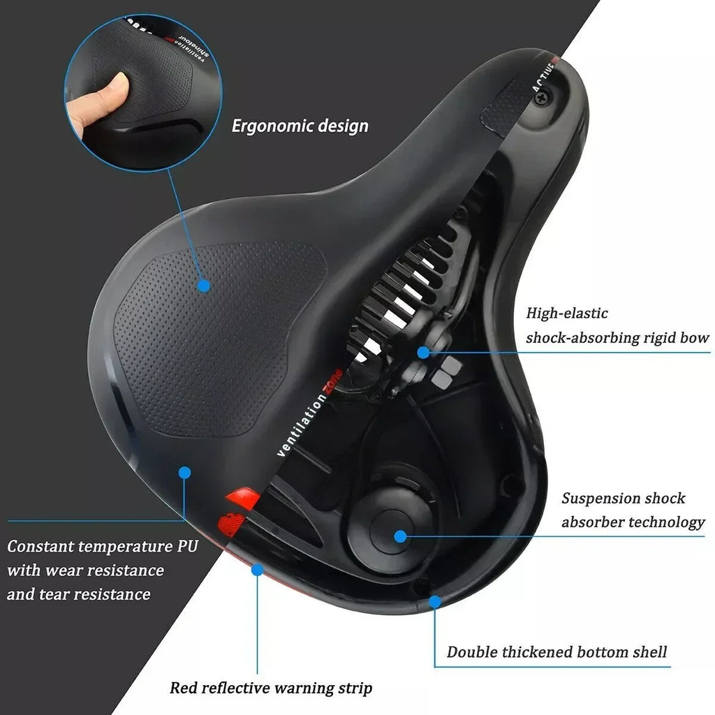 Hollow Breathable Bike Seat Cushion Widened Soft Bicycle Saddle With Taillight for Mountain & Road Cycling