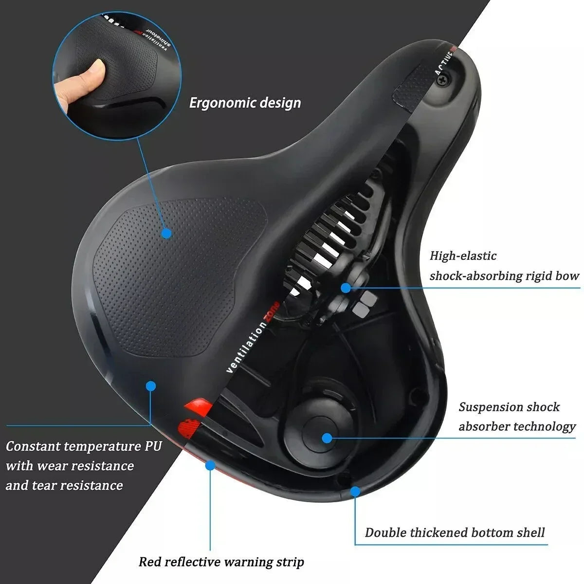 Hollow Breathable Bike Seat Cushion Widened Soft Bicycle Saddle With Taillight for Mountain & Road Cycling