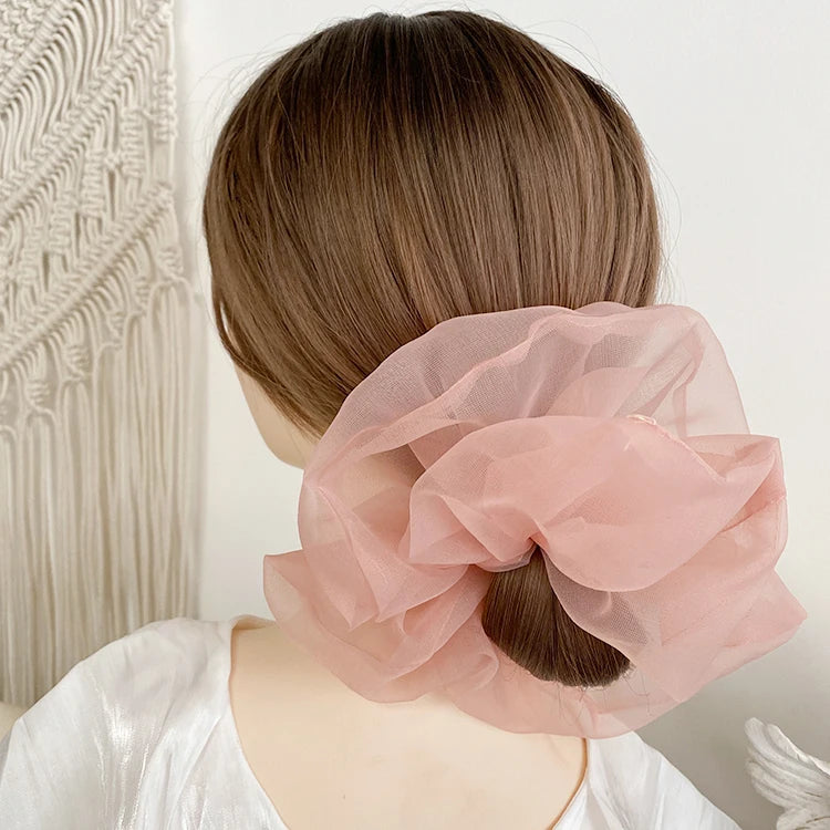 Spring summer organza hair scrunchie large fairy chiffon women Elastic Hair Band Ponytail Holder Hair Tie Girl Gum Accessories