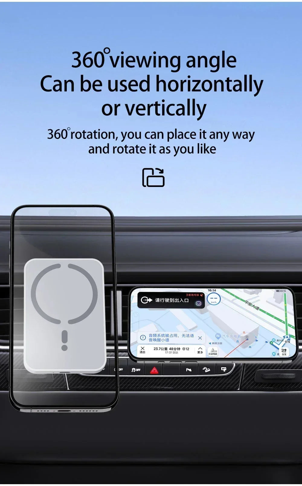 30W Magnetic Wireless Car Charger Vent Mount