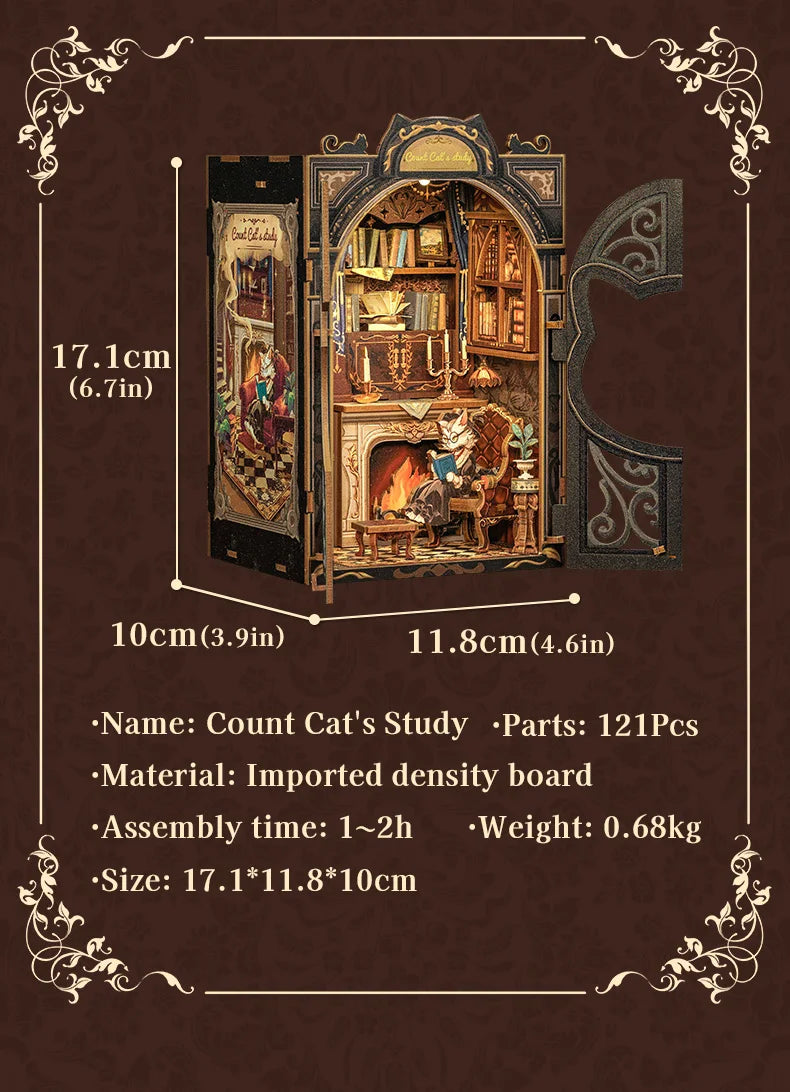 CUTEBEE DIY Book Nook Kit Miniature Dollhouse with Light Wooden Bookshelf Insert Retro Booknook Decor for Gifts Bookshop Series