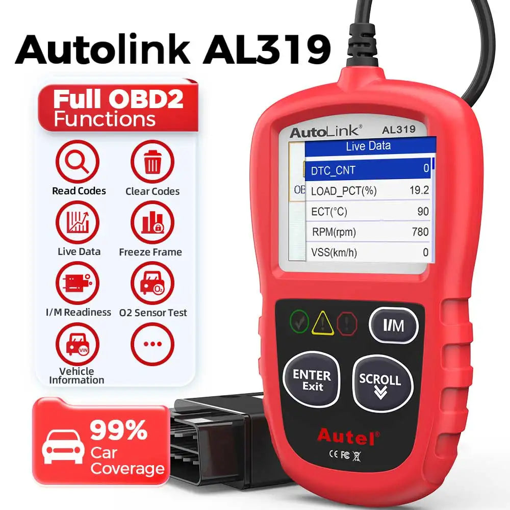 AUTEL AL319 OBD2 Code Reader CAN Auto Car Scanner Automotive Diagnostic Tool for OBDII System Basic OBD 2 Functions