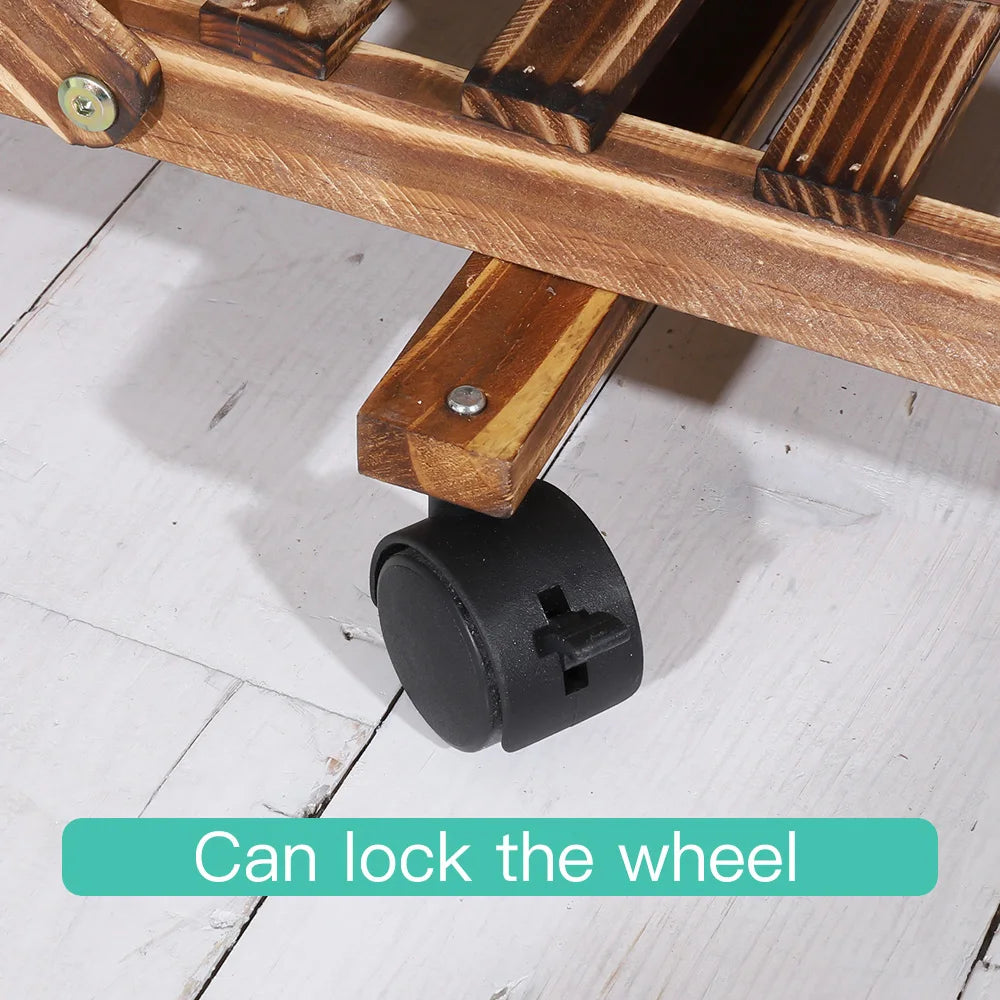Rolling Multi-Layer Wood Plant Stand with Wheels