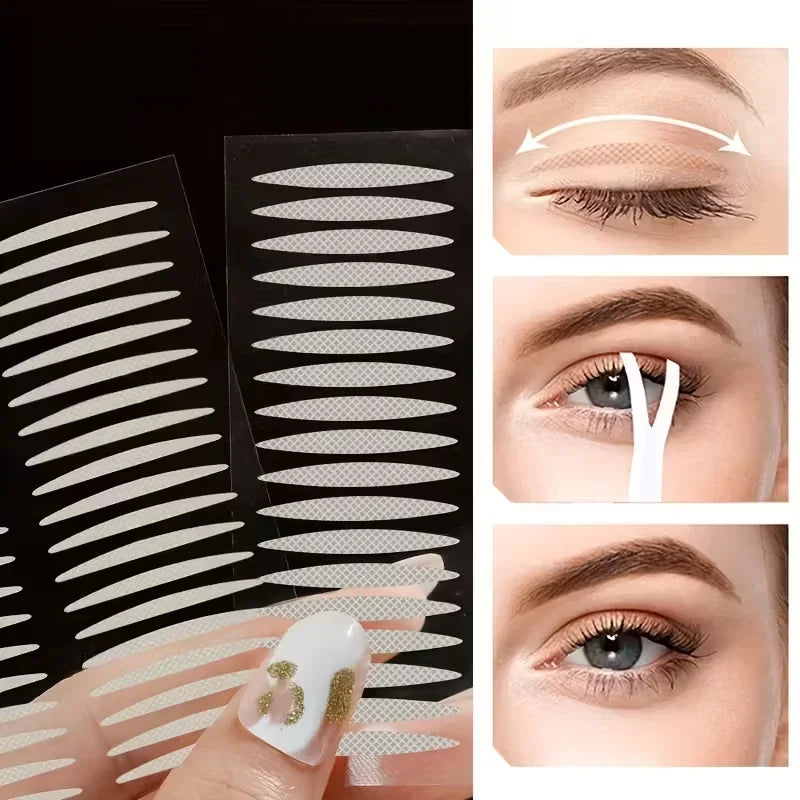 Lace Invisible Double Eyelid Tape, 240 Pieces, Clear and Beige Self-Adhesive Eye Shaping Stickers with Applicator