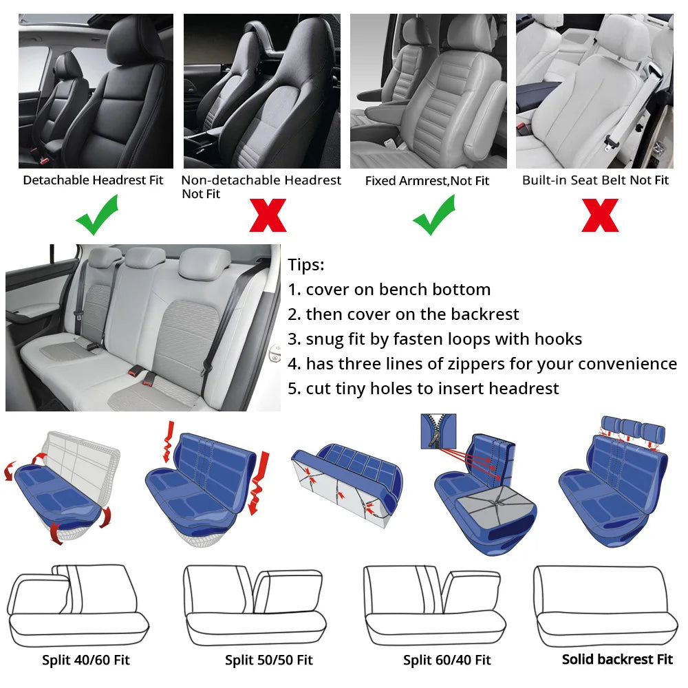 AUTOYOUTH Brand Embroidery Car Seat Covers Full Set Universal Fit Most Cars Covers with Tire Track Detail Styling