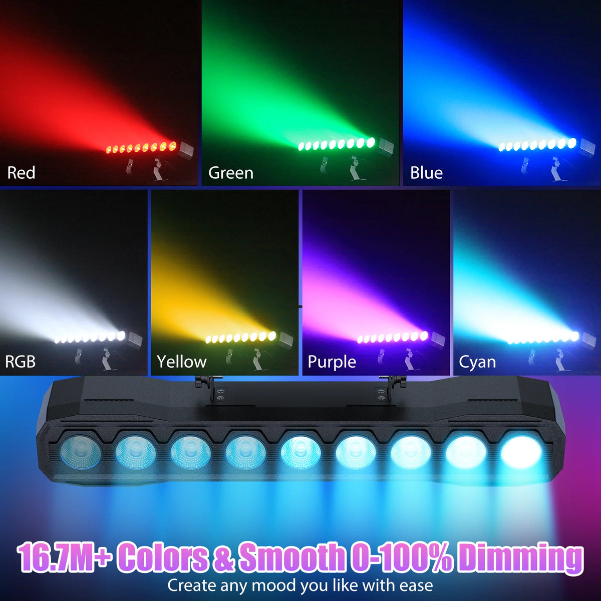 U'King 60W Wall Wash Light Bar 9LEDs RGBW Stage Lights Bar DMX DJ Lights For Church Events Wedding DJ Disco Party Bar Show