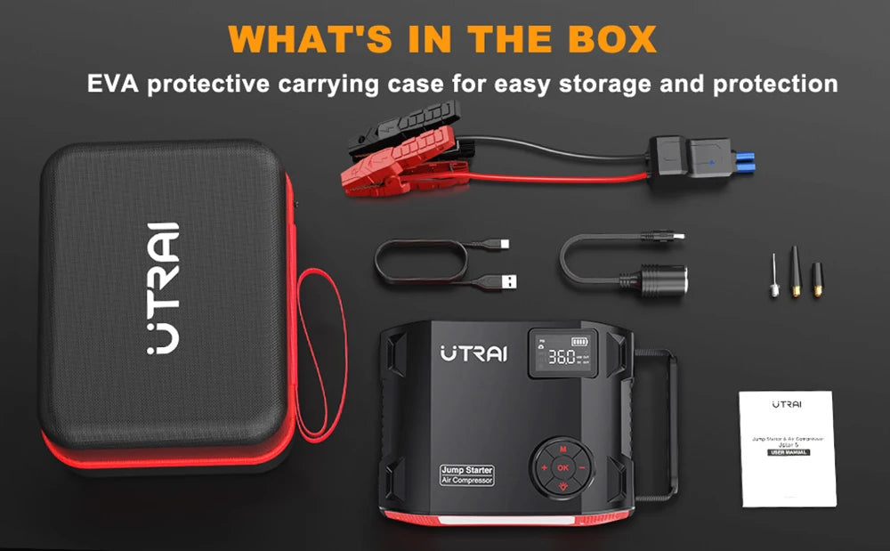 UTRAI Compressor 150PSI Air Pump Bicycle Car 2000A Jump Starter  Power Bank Wireless Tire Inflator LED Air Compressor