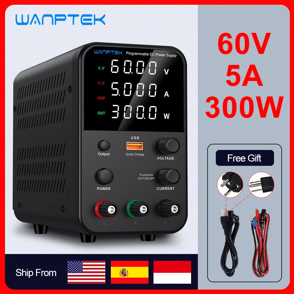 Wanptek Adjustable DC Power Supply 30V 10A, LED Lab Bench Voltage Regulator