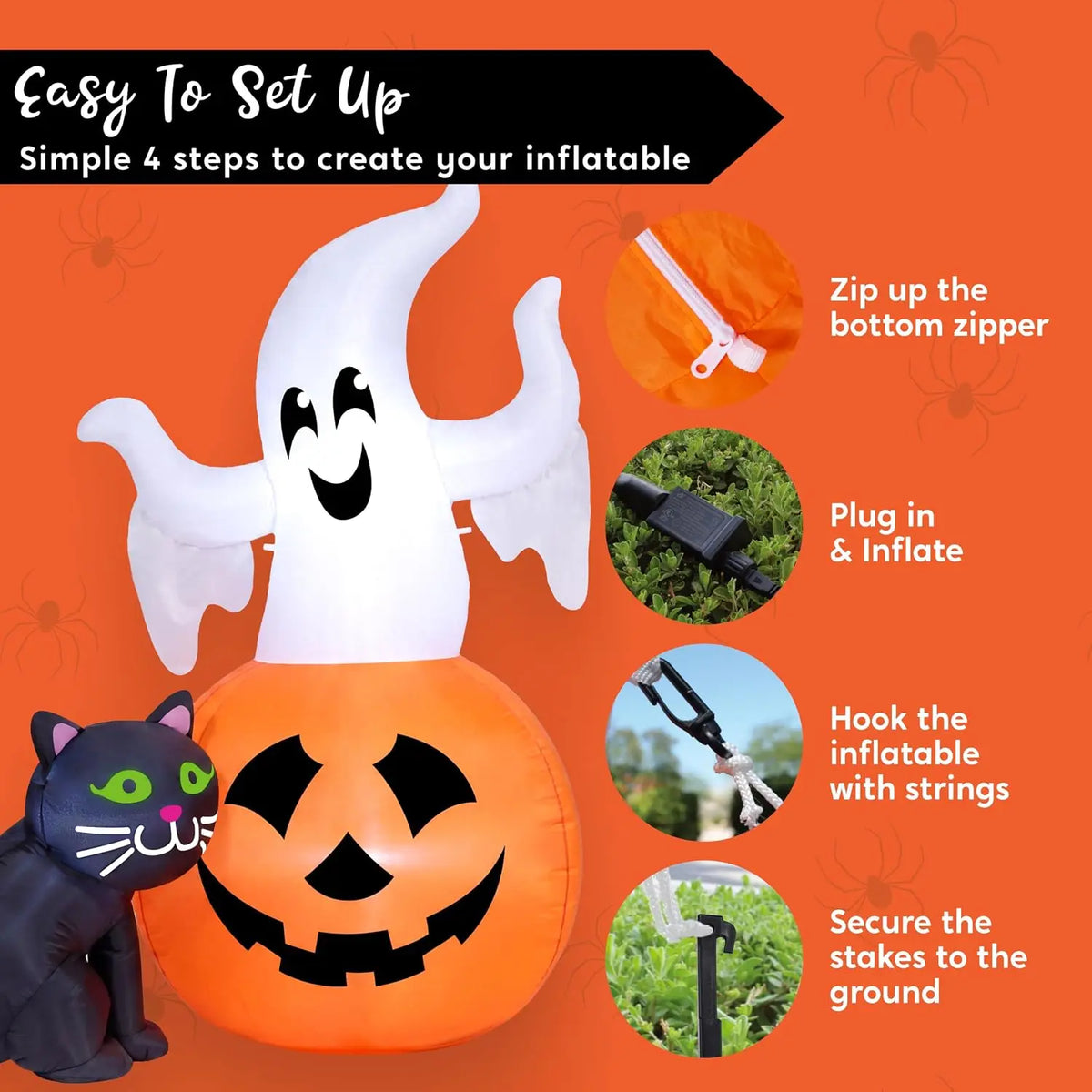 Halloween 5 ft Inflatable Ghost on Pumpkin with LED Lights