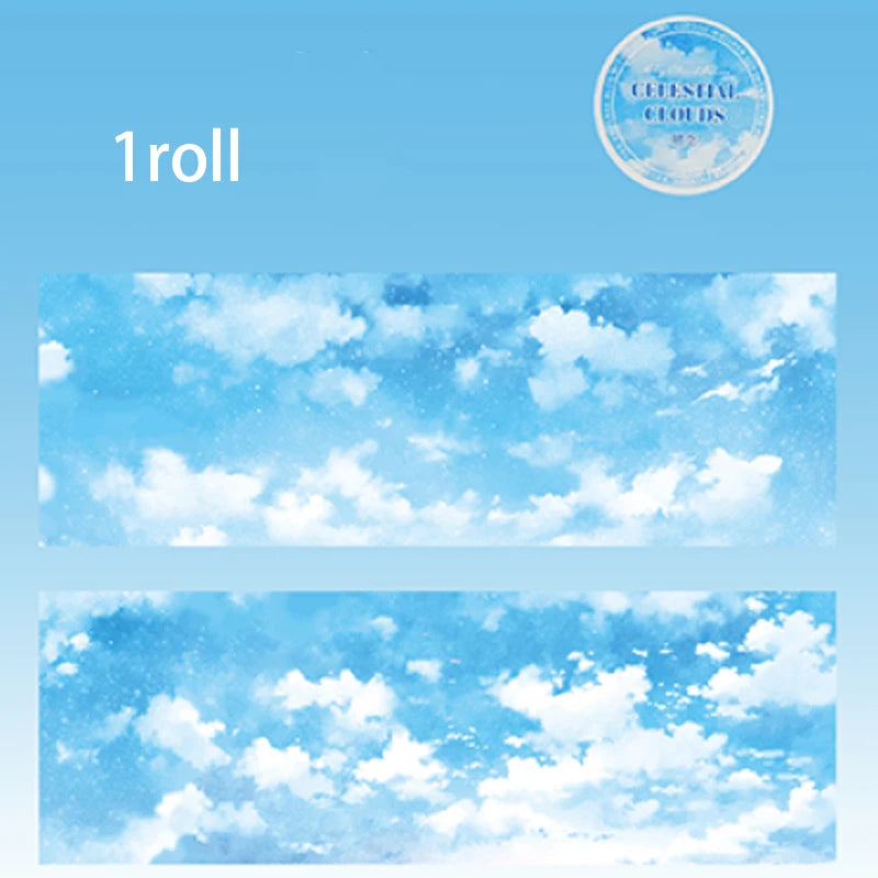 Mr. Paper Sky Cloudscape Tape 200cm - PET Material Large Roll, Ethereal Journal Decor, Creative Collage Material