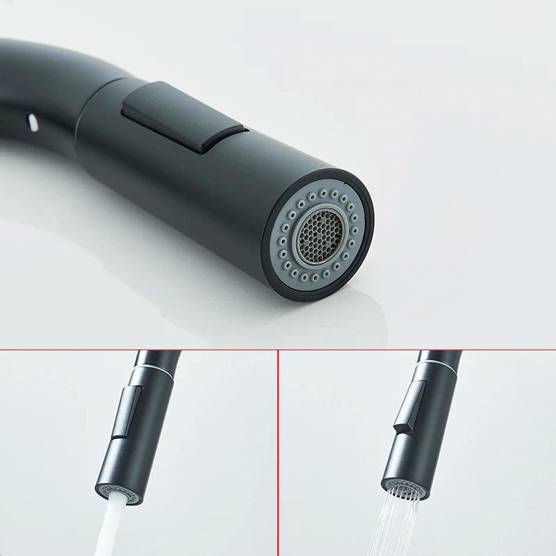 Matte Black Pull-Out Kitchen Faucet with 2 Spray Modes