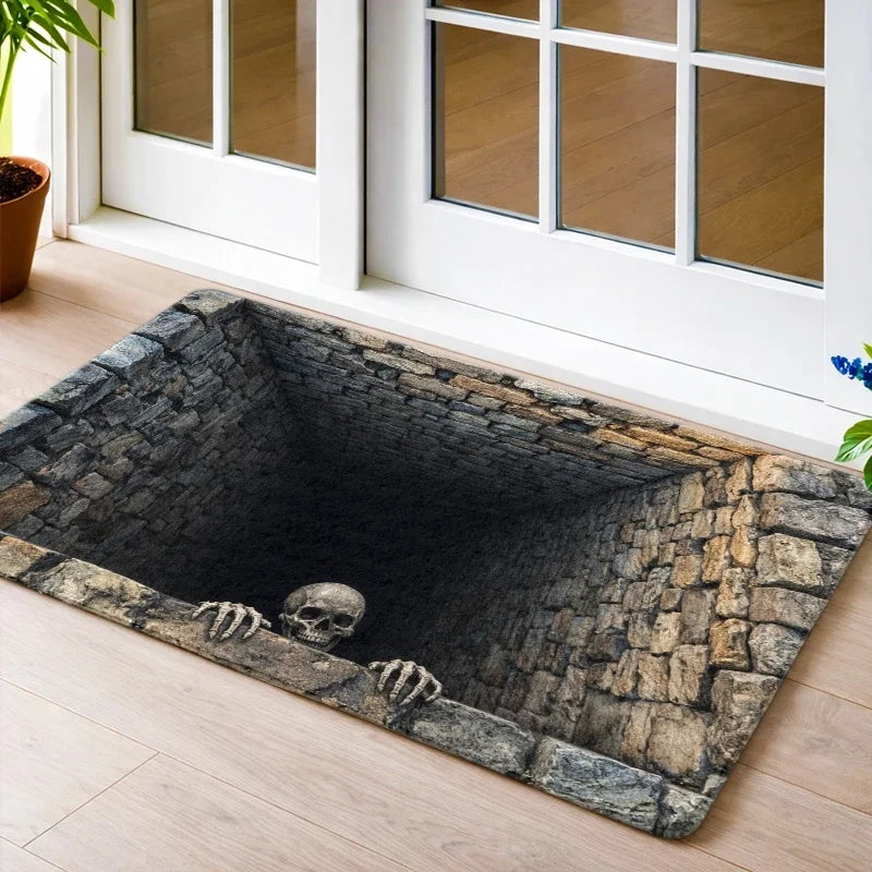 Halloween 3D Illusion Skeleton Pit Door Mat