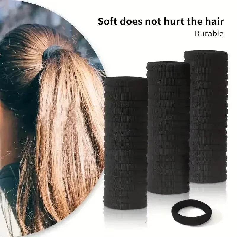 Black Elastic Hair Ties, 200 Pack