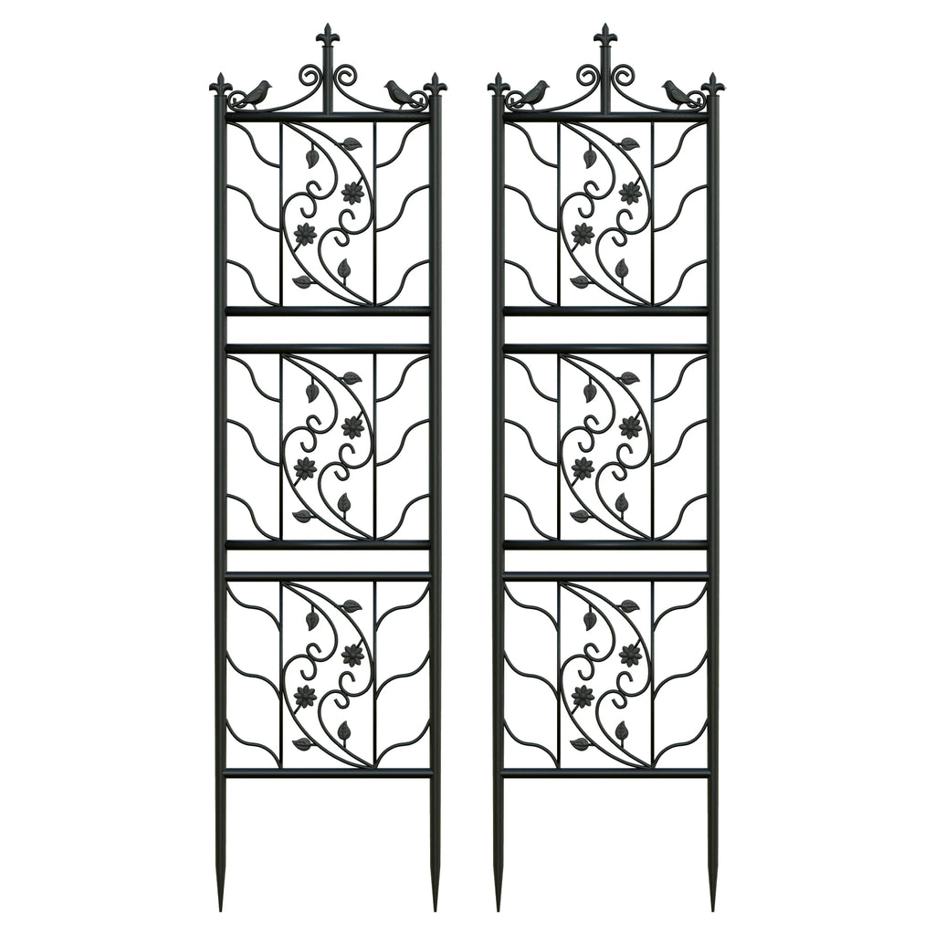 Thick Metal Garden Trellis, Bird Leaf Grid Panel Fence, Climbing Planter Support Frame, 2pcs