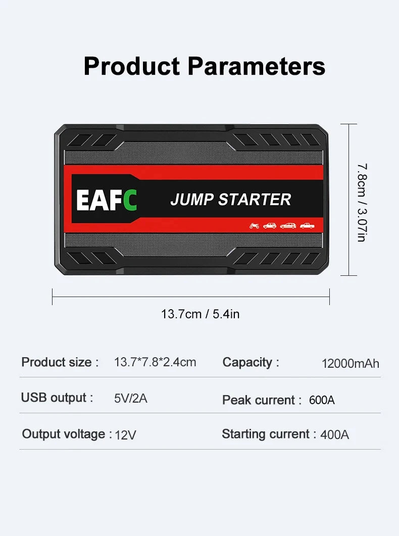 12V Car Jump Start 600A-2000A Car Battery Starter Booster Auto Starting Device Emergency Start Portable Power Bank