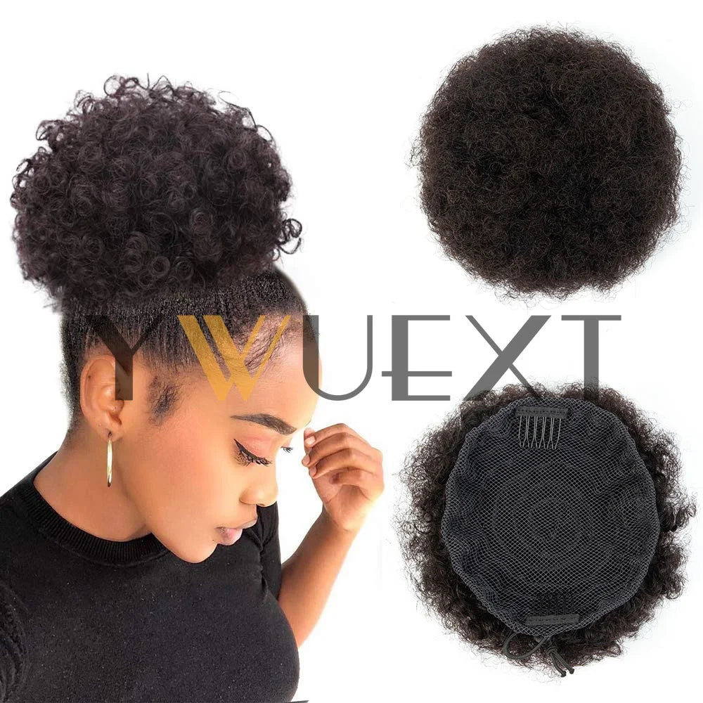 Kinky Curly Afro Puff Drawstring Ponytail, Human Hair