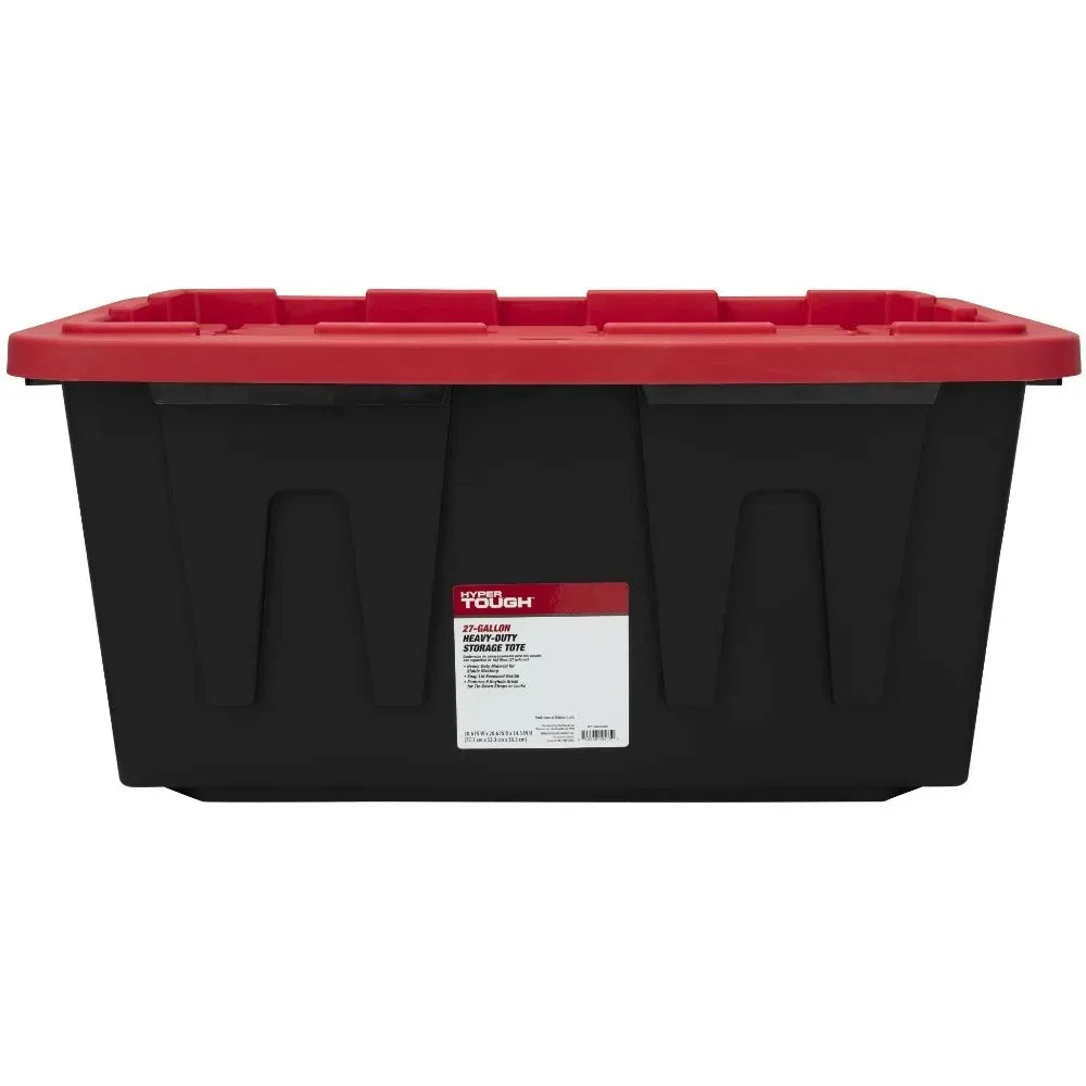 (6 pack/ 4pack) Large Storage Bin, 27 Gallon Plastic Storage Container with Snap-On Lid, Black and Red