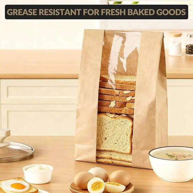 250 Pack Bread Bags for Homemade Bread,Large Kraft Paper Bakery Bags with Clear Window & Label Seal Stickers for Baked Food