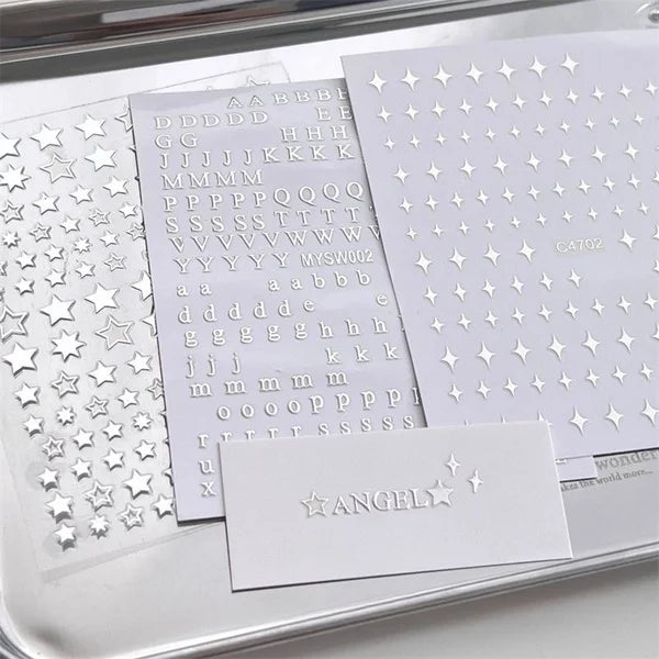 3-Piece Toploader Decorative Sticker Set, Silver Letter and Starburst Photocard Stickers