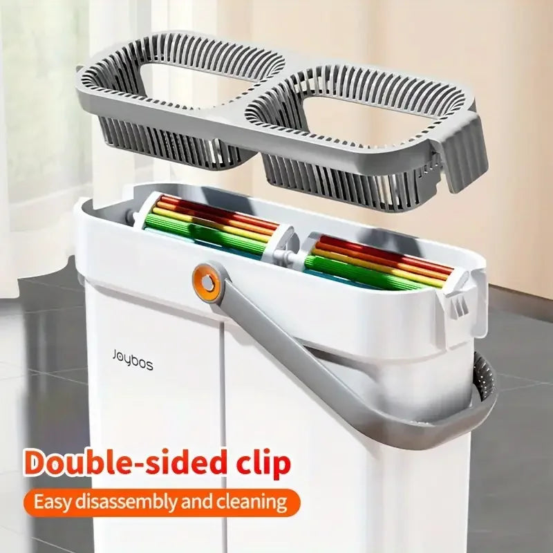 Ultra-Slim Flat Mop and Bucket System, Hands-Free Wash & Dry Floor Mop Set with 2 Microfiber Pads