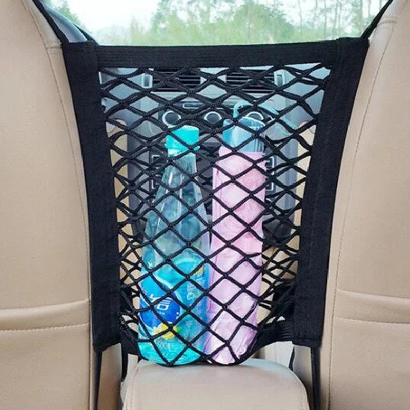 Car Seat Storage Net Bag and Pet Barrier, Stretchable Mesh Organizer Between Seats