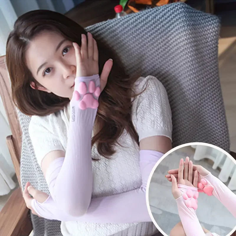 Cute Cat Paw Fingerless Gloves with 3D Pads, Soft Stretchy Cosplay Accessory