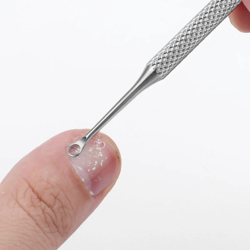 Nail Circle Beveled Head Stainless Steel Cuticle Pusher Nail Art Sanding Tablet Manicure Sticks Tool for Salon Nails 2030