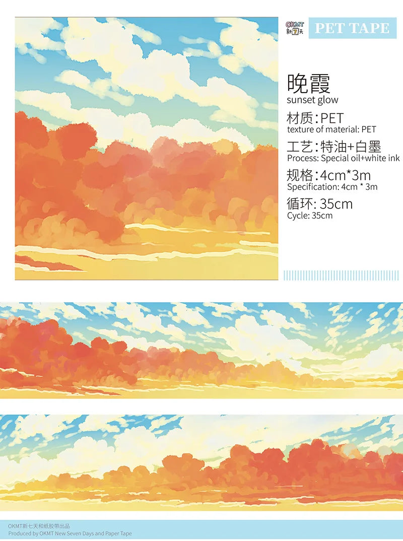 OKMT 12-Design Sky, Grass, Floor Scene Washi PET Planner Tape – Nature Landscape DIY Stickers for Journaling, Planning