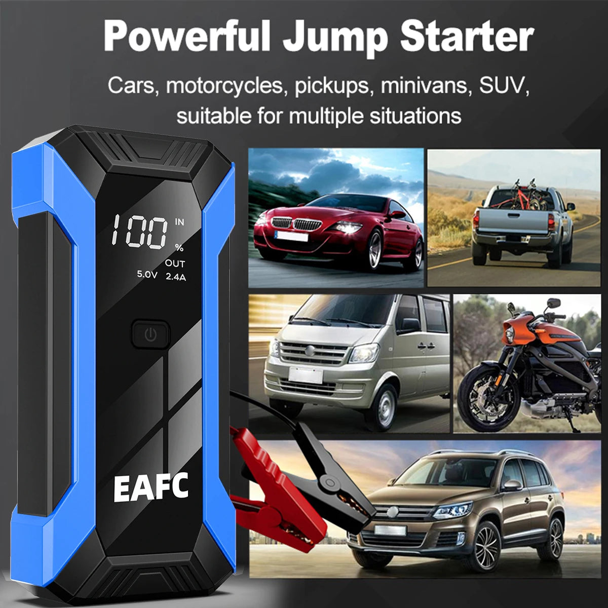 2026 Car Jump Starter 2000A/1200A Car Battery Charger Emergency Power Bank Booster for 12V Petrol Diesel Vehicles Starting