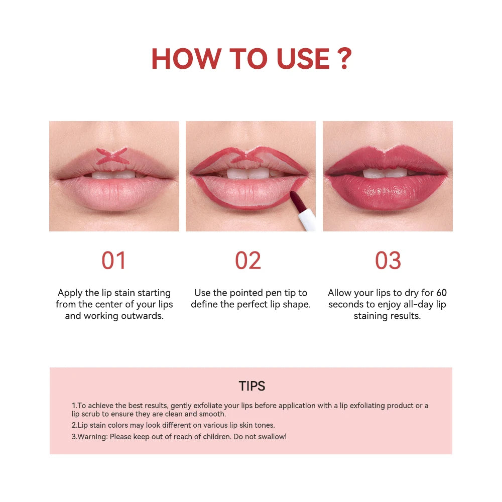Waterproof Lip Stain Long Lasting Transferproof Lip Color Lightweight Liquid Lip Tint Easy To Apply Natural Daily Beauty Lip Makeup