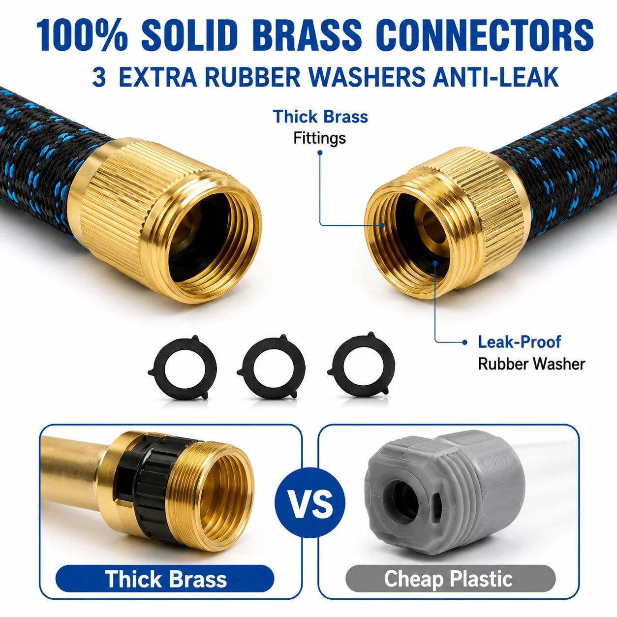 Expandable Retractable Flexible Garden Water Hose With 8 Spray Modes Nozzle Heavy Duty Leak Free Brass Fitting Collapsible Stretch Water Pipe For Yard Plant Irrigation Car Wash Pet Shower Balcony Patio Camping Outdoor Househo