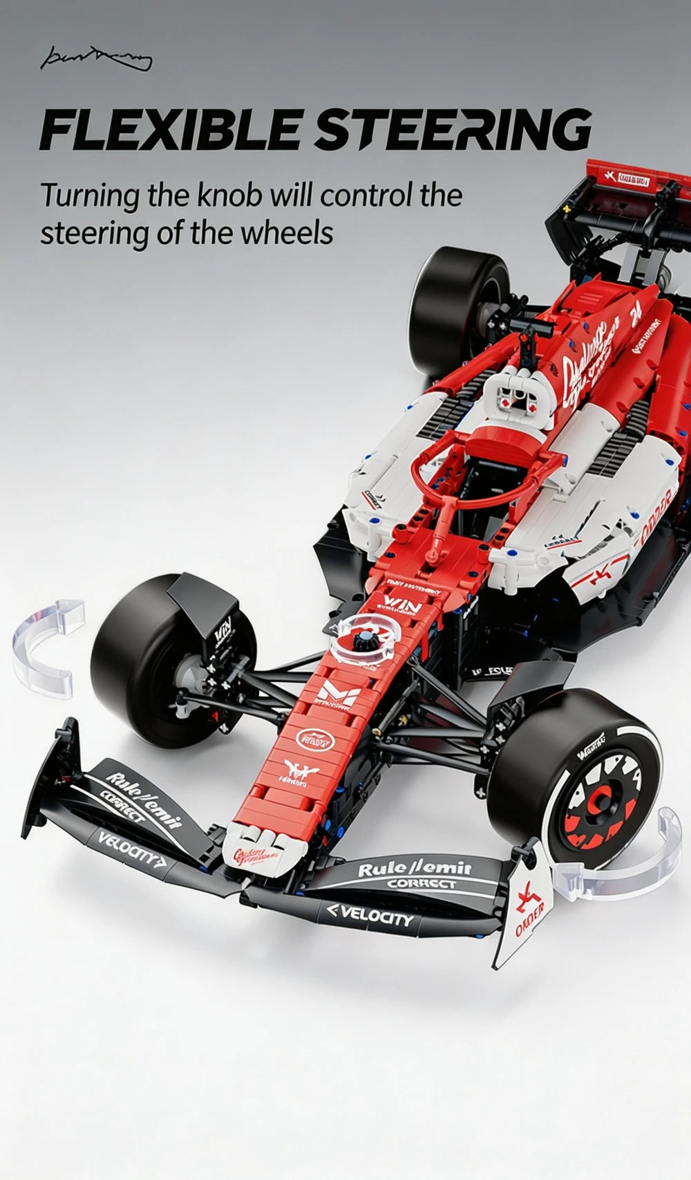 KAVOWORLD 1768pcs 27 Inches Large MOC Sports Race Car Building Blocks Set DIY Formula Red & White City Racing Car Bricks Model Kit 1:8 Construction Collection Ornament Building Toys with Realistic Suspension Steering Cockpit