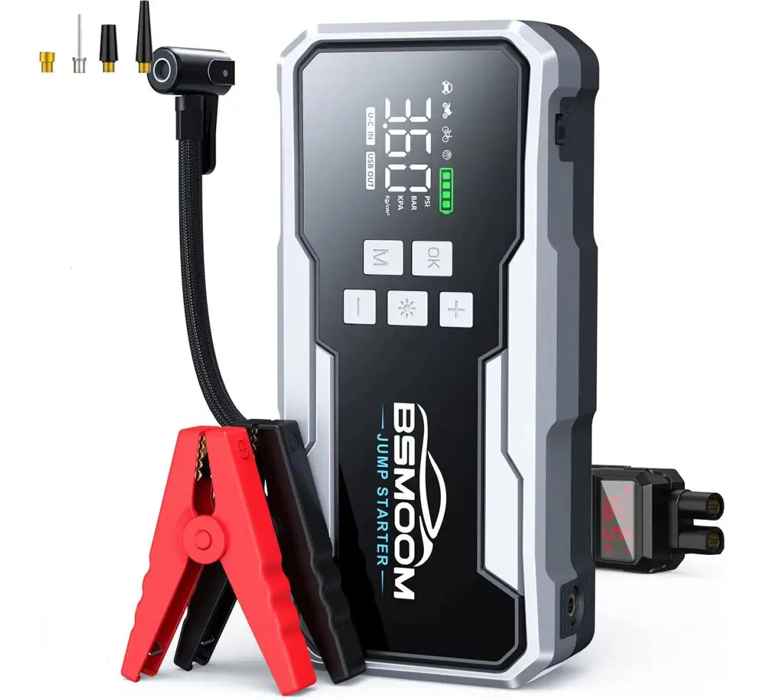 Portable Car Jump Starter with 150PSI Air Compressor, Power Bank and Emergency Battery Booster
