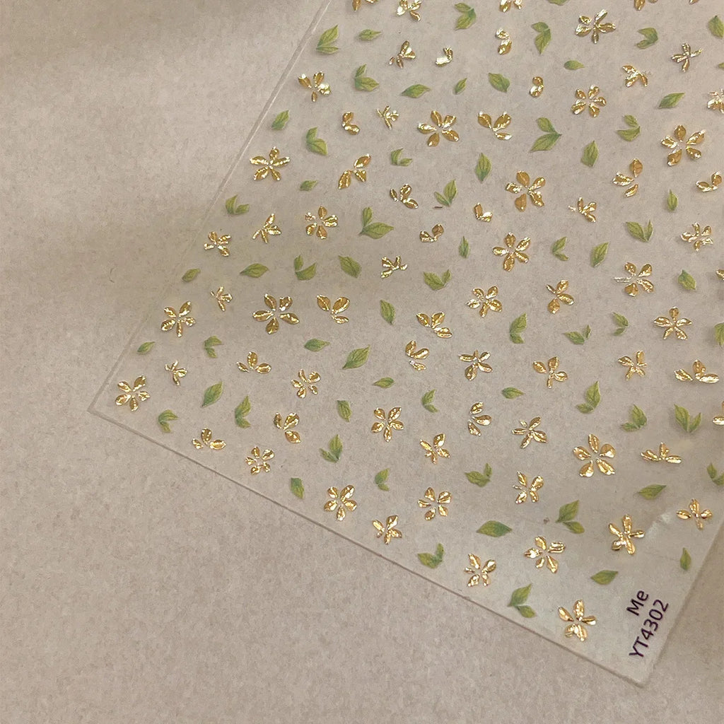 Golden Leaf Five Leaf Flower Nail Sticker Bronzing Spring Flowers Adhesive Backing Blossom Nail Slider Decoration Accessories