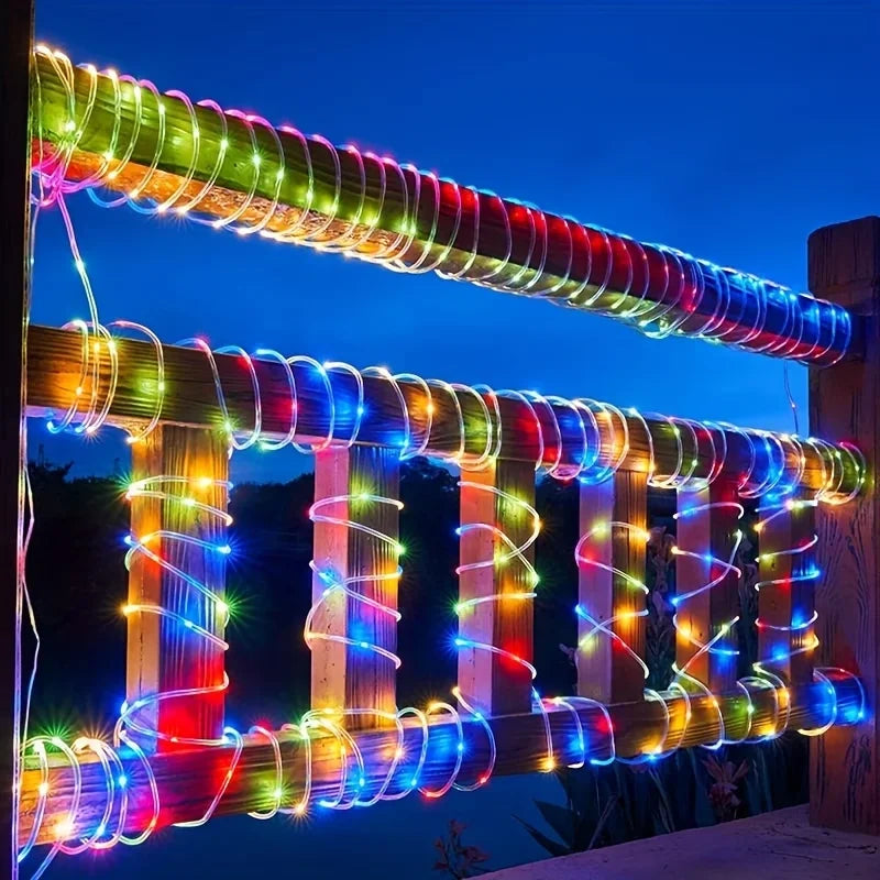 Solar LED Rope Tube Lights 100 LED, 8 Modes Waterproof Outdoor String Lights for Fence and Garden