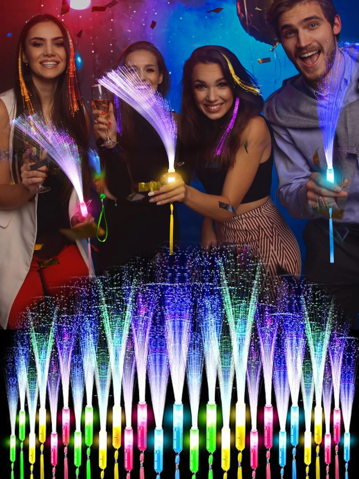 60pcs Colorful LED Glow Fiber Optic Fluorescent Sticks, Party Wands, Batons, DJ Flashing Glow Sticks, Bulk Foam Glow Sticks, Col
