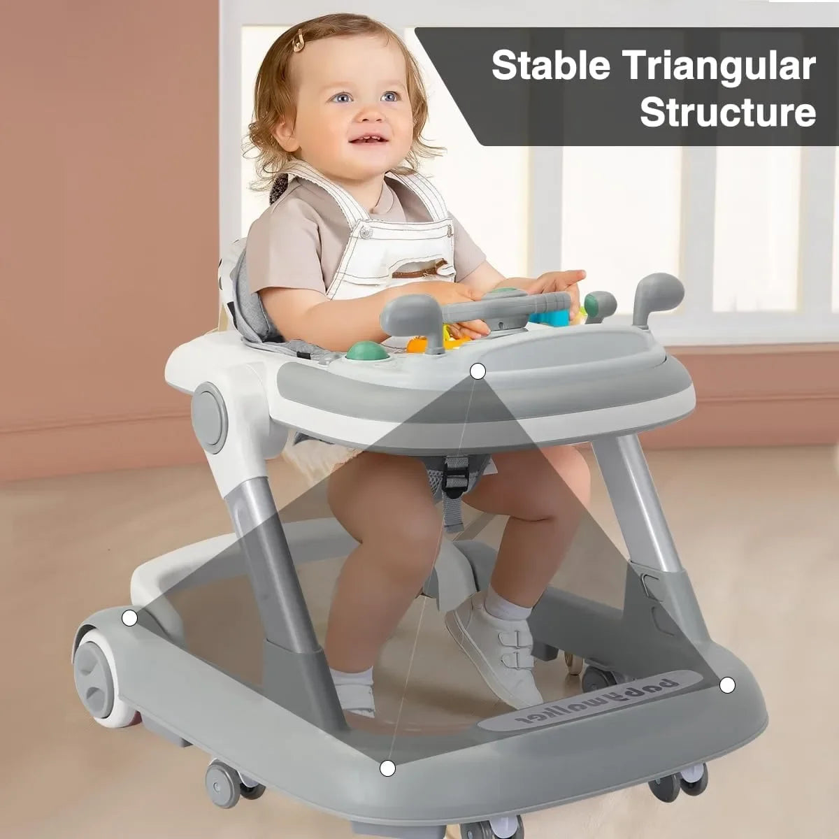 2 in 1 Baby Push Walker and Activity Walker with Removable Feeding Tray and Music Tray, Batteries Not Included