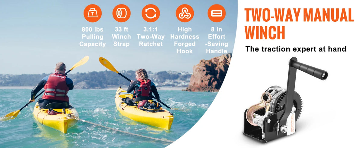 Heavy-Duty Hand Winch with 33ft Steel Cable and Two-Way Ratchet for Trailer, Boat or ATV